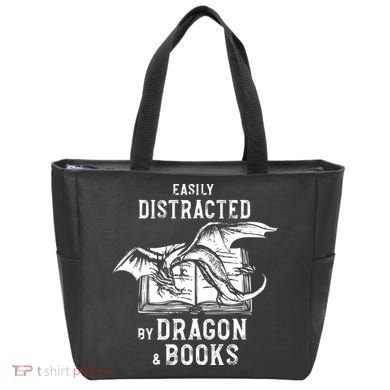 Easily Distracted By Dragon And Books Nerds Tote Bag