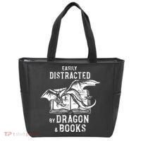 Easily Distracted By Dragon And Books Nerds Tote Bag thumb 0