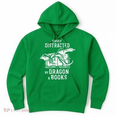 Easily Distracted By Dragon And Books Nerds Hoodie