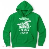 Easily Distracted By Dragon And Books Nerds Hoodie thumb 0