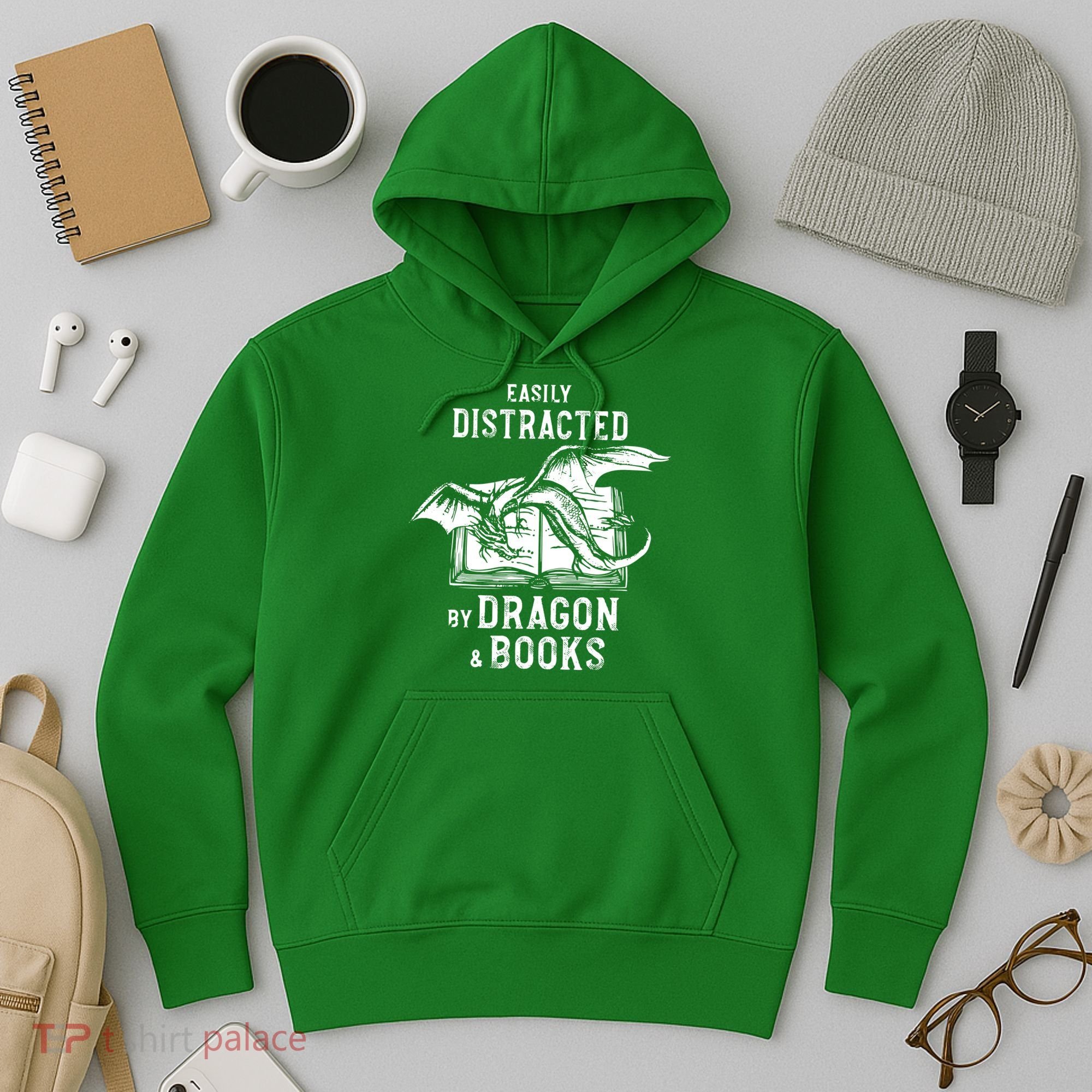 Easily Distracted By Dragon And Books Nerds Hoodie