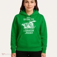 Easily Distracted By Dragon And Books Nerds Hoodie thumb 5