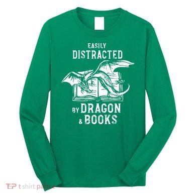 Easily Distracted By Dragon And Books Nerds Long Sleeve Shirt