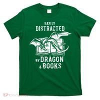 Easily Distracted By Dragon And Books Nerds T-Shirt thumb 0