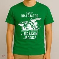 Easily Distracted By Dragon And Books Nerds T-Shirt thumb 3