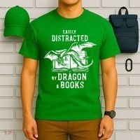 Easily Distracted By Dragon And Books Nerds T-Shirt thumb 6