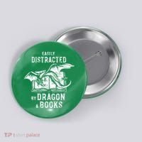 Easily Distracted By Dragon And Books Nerds Button thumb 0