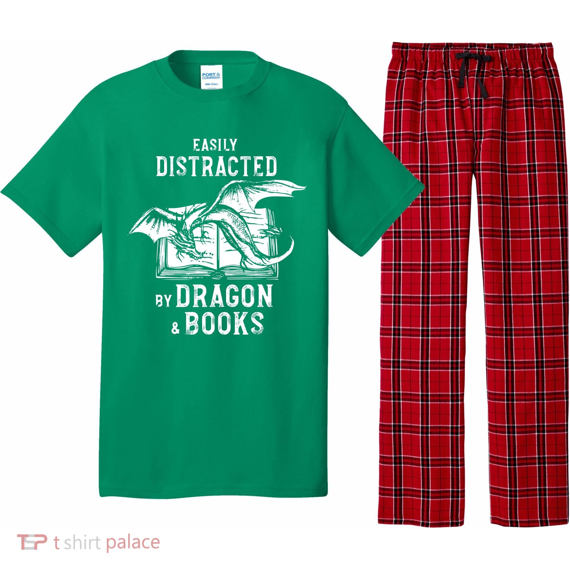 Easily Distracted By Dragon And Books Nerds Pajama Set