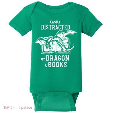 Easily Distracted By Dragon And Books Nerds Baby Bodysuit