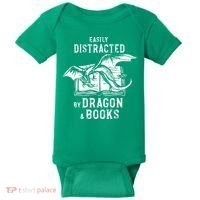 Easily Distracted By Dragon And Books Nerds Baby Bodysuit thumb 0