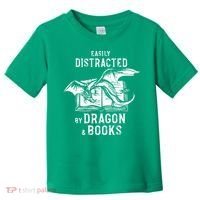 Easily Distracted By Dragon And Books Nerds Toddler T-Shirt thumb 0