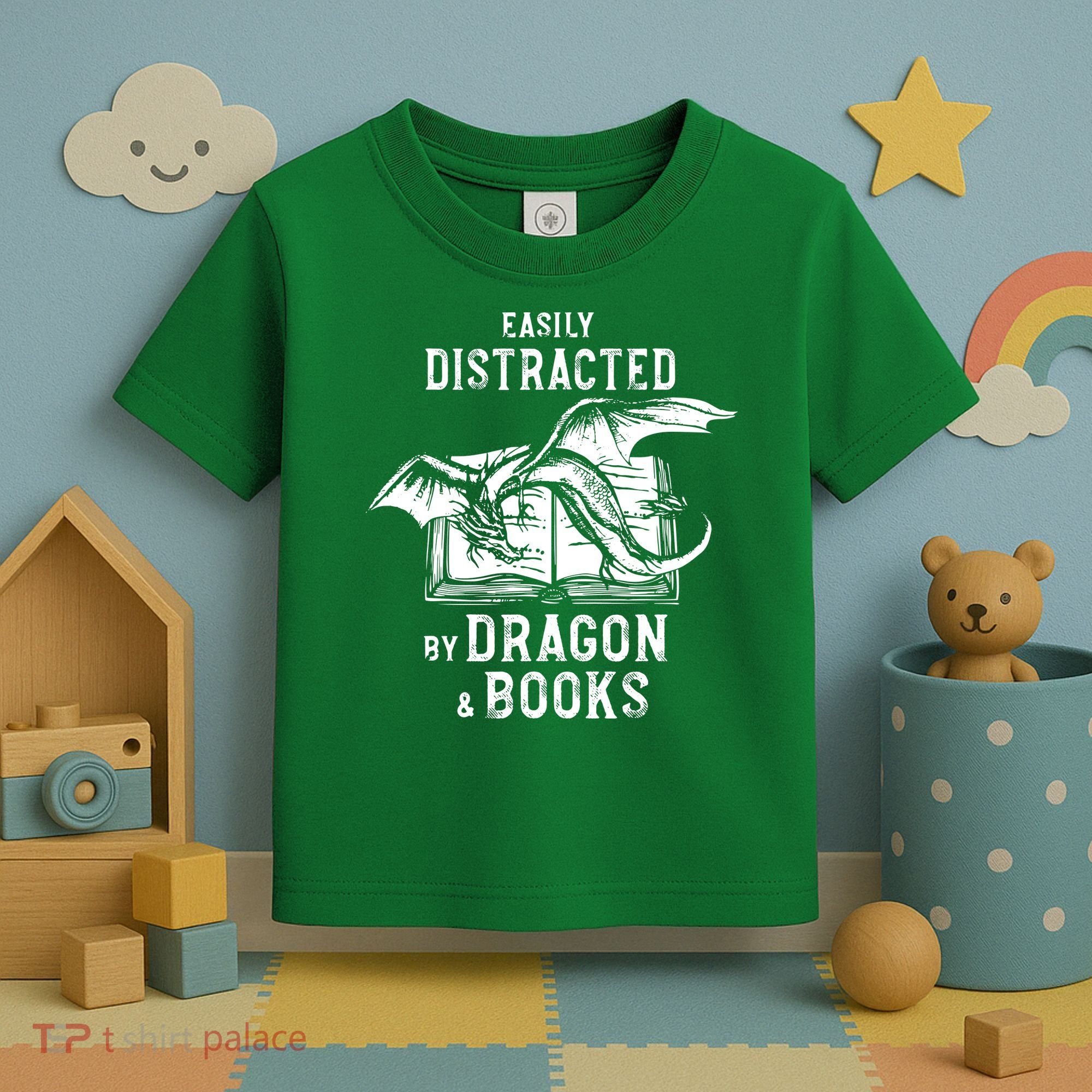 Easily Distracted By Dragon And Books Nerds Toddler T-Shirt
