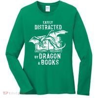 Easily Distracted By Dragon And Books Nerds Women's Long Sleeve Shirt thumb 0
