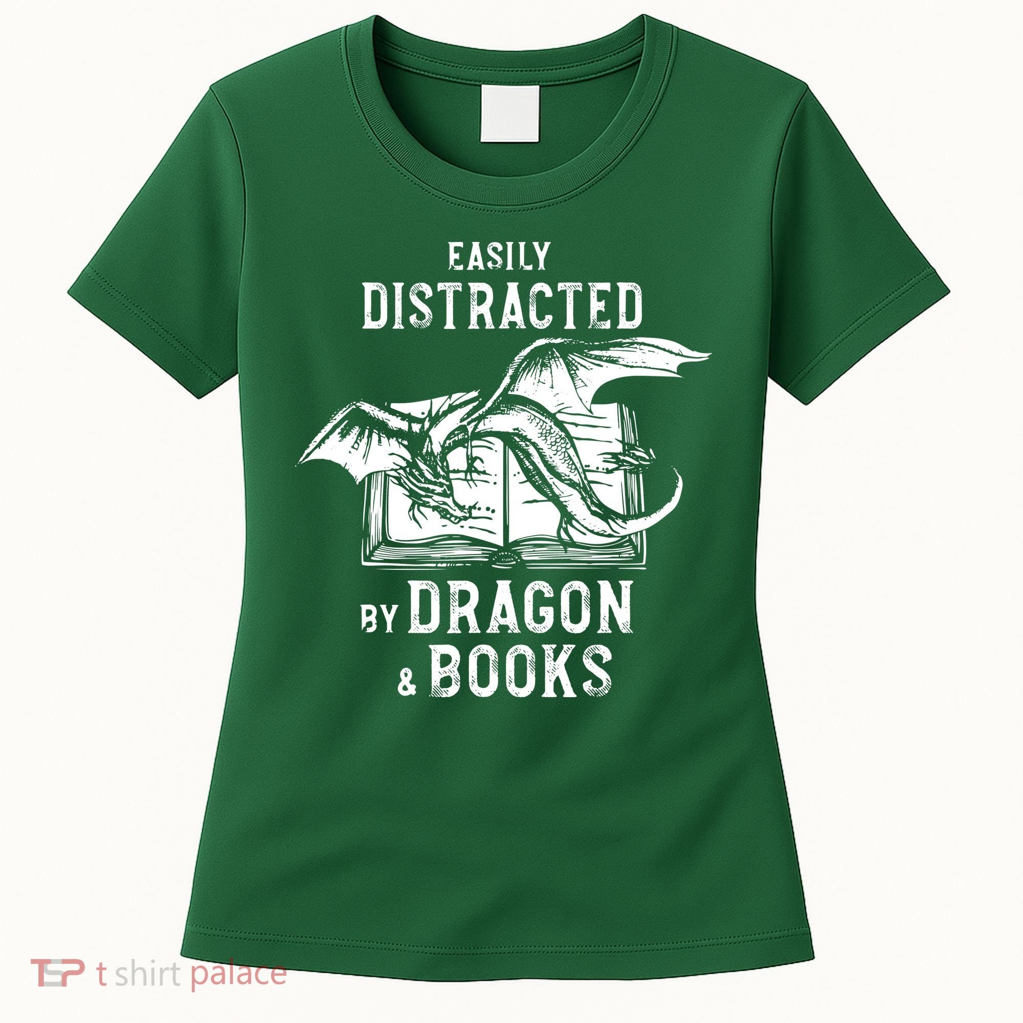 Easily Distracted By Dragon And Books Nerds Women's T-Shirt