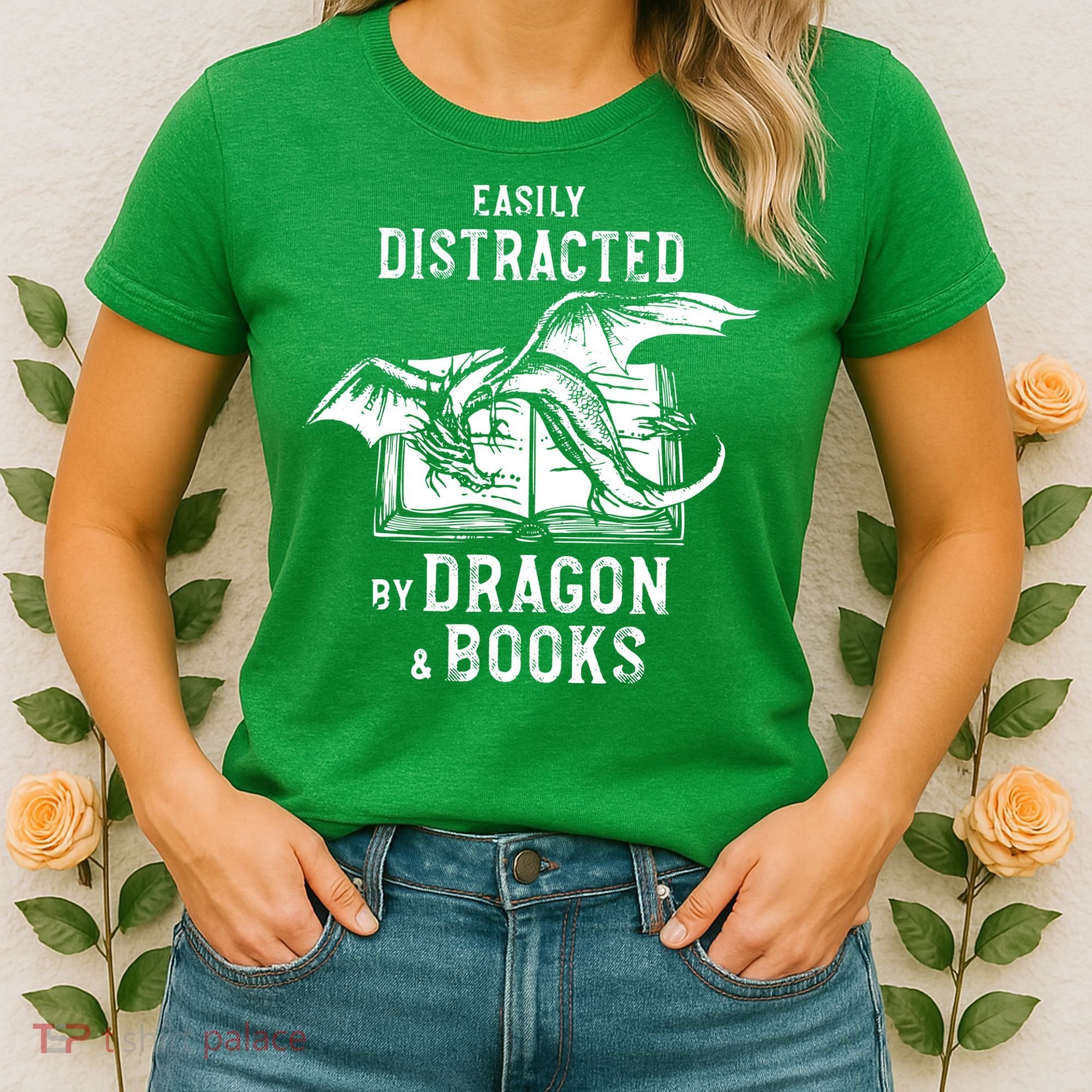 Easily Distracted By Dragon And Books Nerds Women's T-Shirt