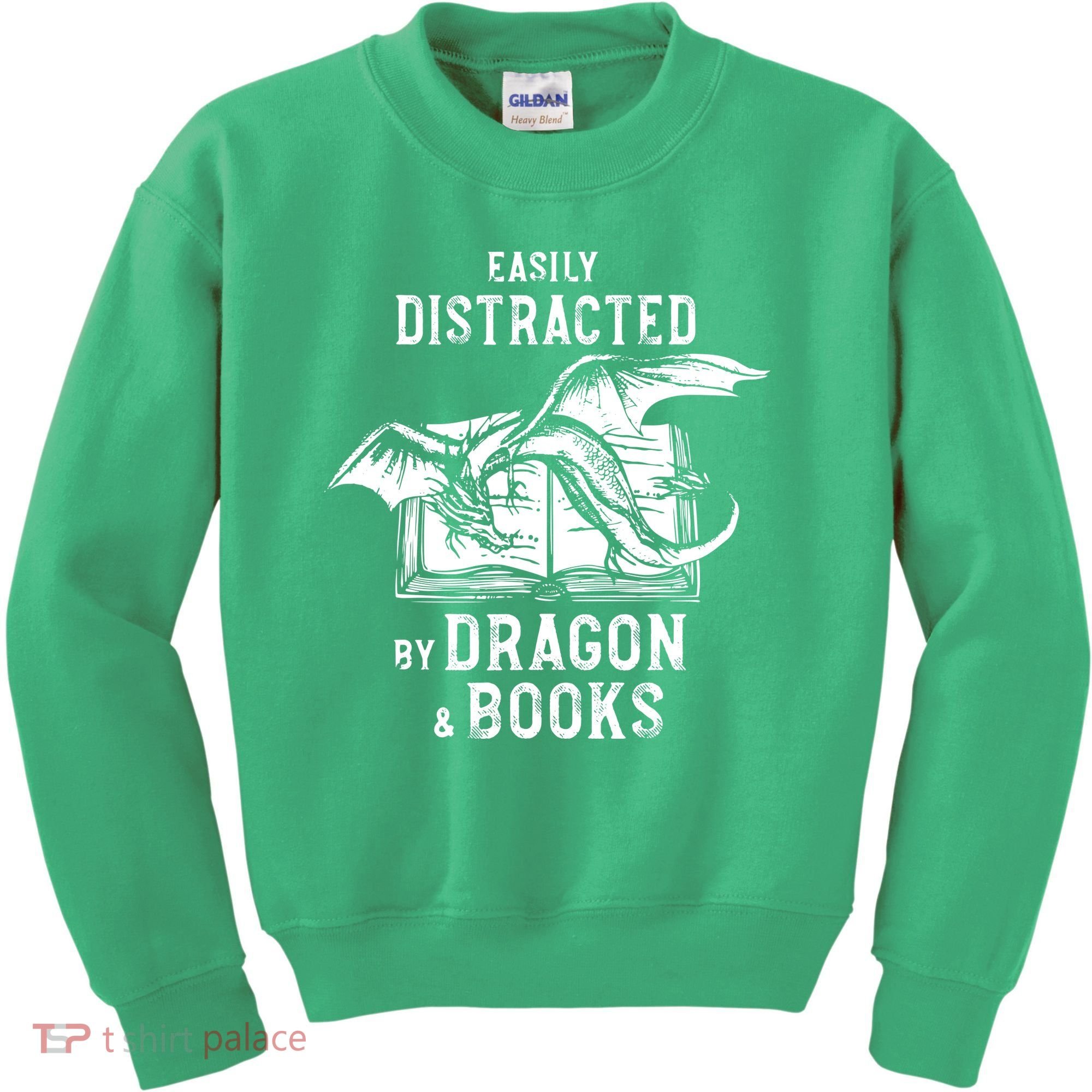 Easily Distracted By Dragon And Books Nerds Kids Sweatshirt