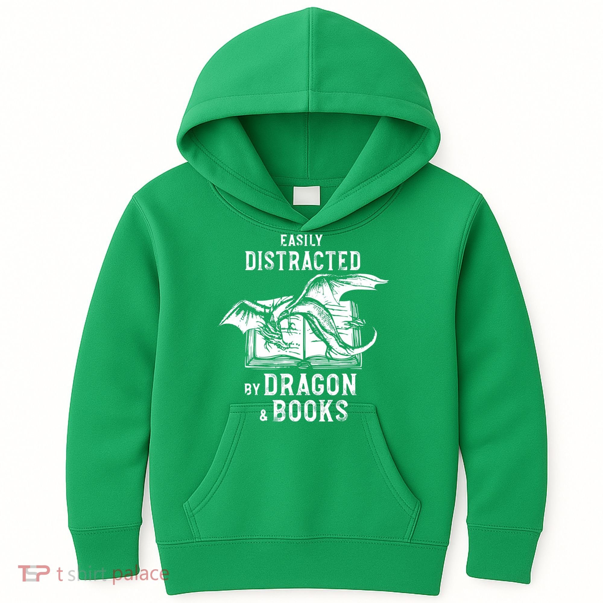 Easily Distracted By Dragon And Books Nerds Kids Hoodie