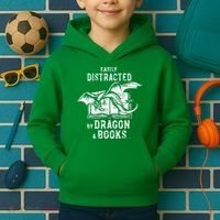 Easily Distracted By Dragon And Books Nerds Kids Hoodie thumb 2