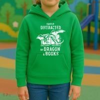 Easily Distracted By Dragon And Books Nerds Kids Hoodie thumb 3