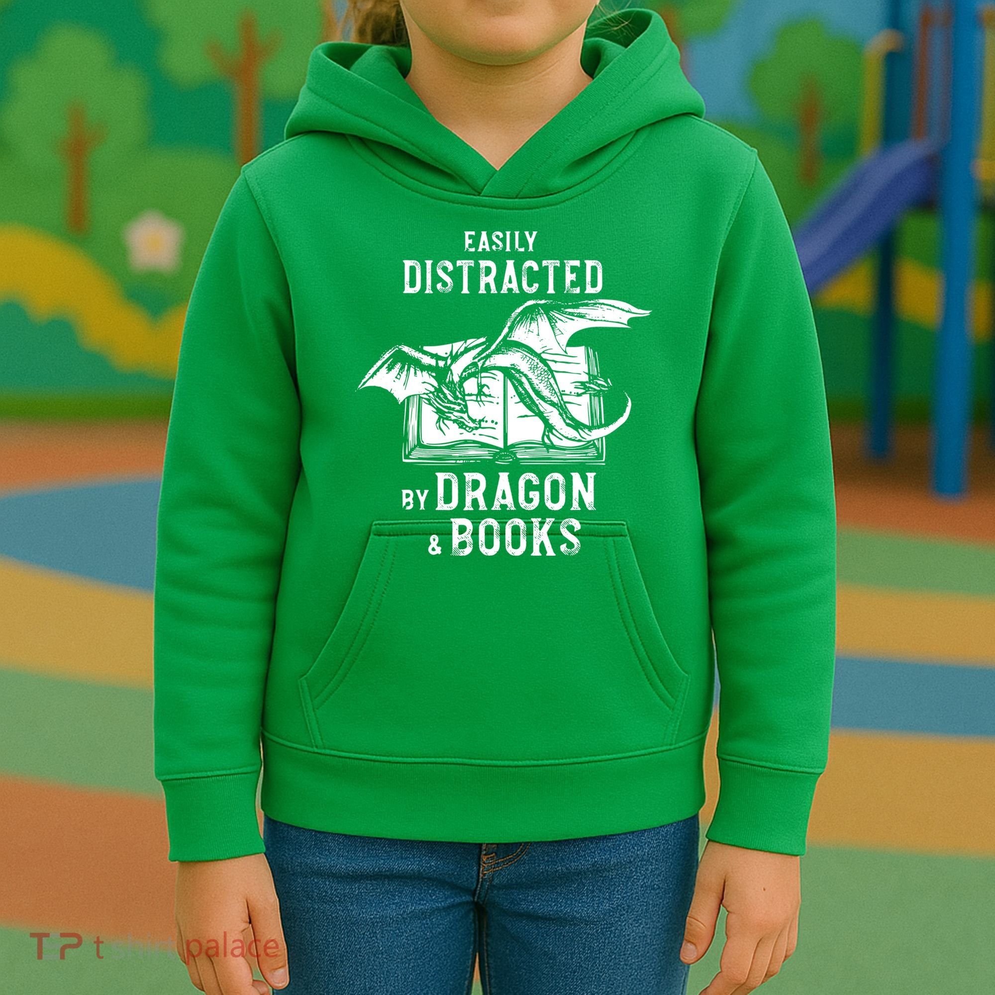 Easily Distracted By Dragon And Books Nerds Kids Hoodie