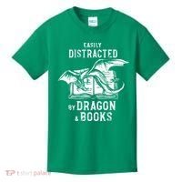 Easily Distracted By Dragon And Books Nerds Kids T-Shirt thumb 0
