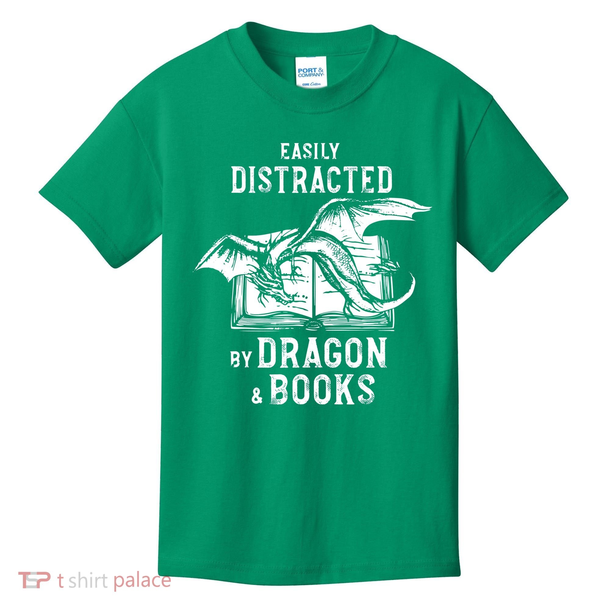 Easily Distracted By Dragon And Books Nerds Kids T-Shirt