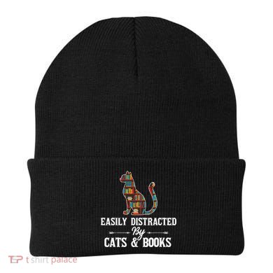 Easily Distracted By Cats and Books Librarians Bibliophiles Beanie