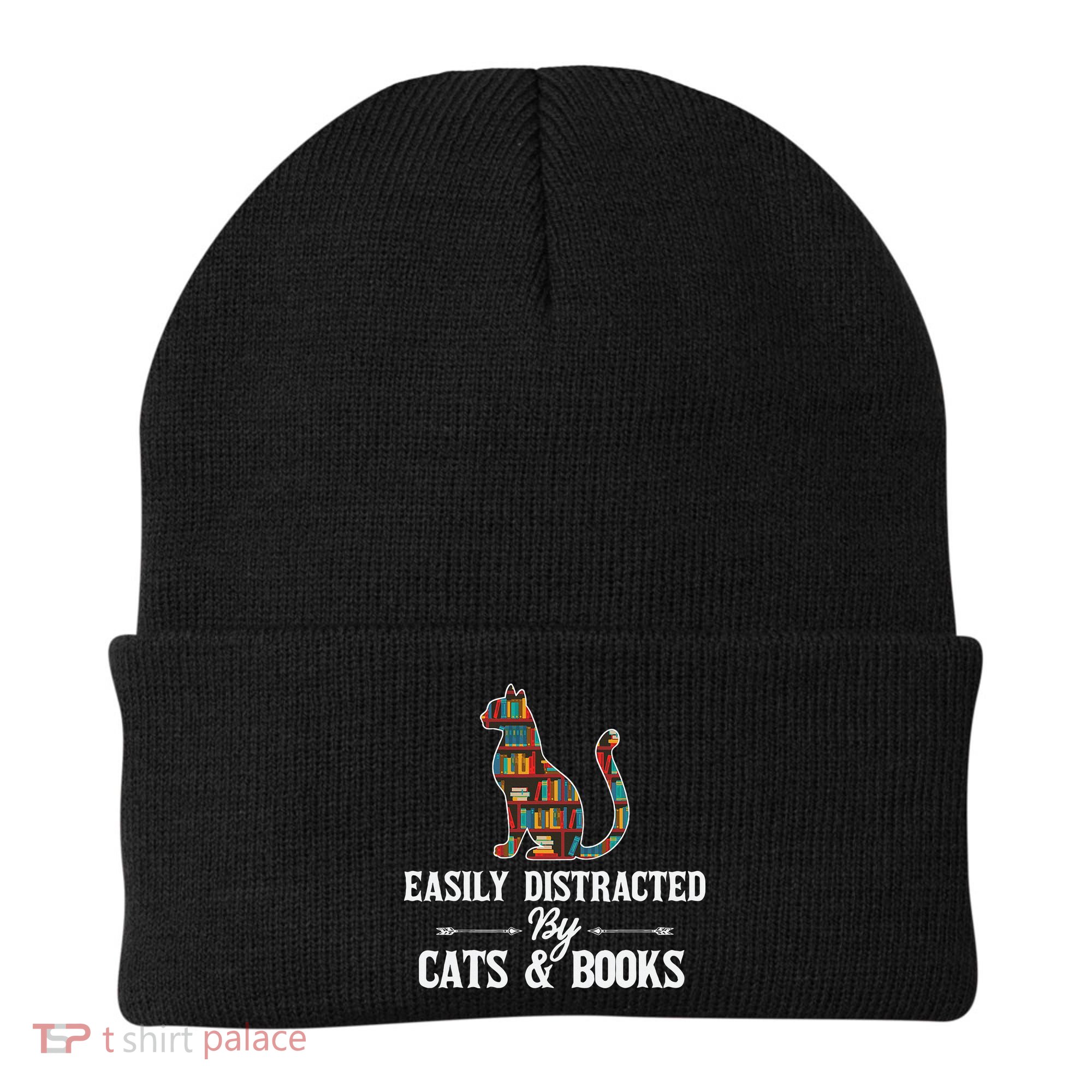 Easily Distracted By Cats and Books Librarians Bibliophiles Beanie
