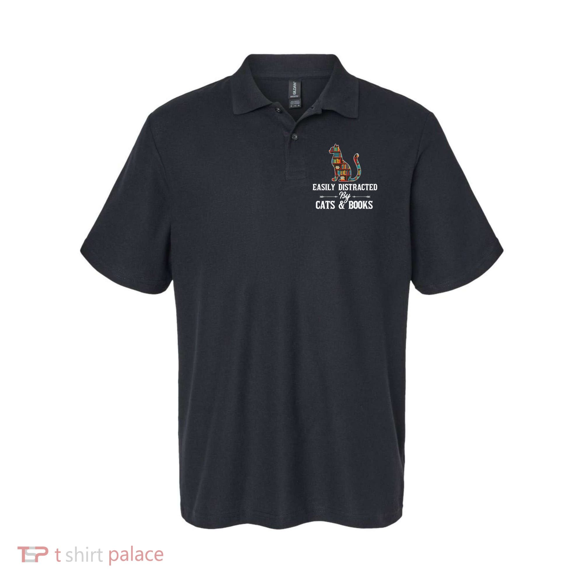 Easily Distracted By Cats and Books Librarians Bibliophiles Polo