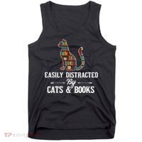 Easily Distracted By Cats and Books Librarians Bibliophiles Tank Top thumb 0
