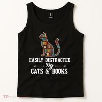 Easily Distracted By Cats and Books Librarians Bibliophiles Tank Top thumb 2
