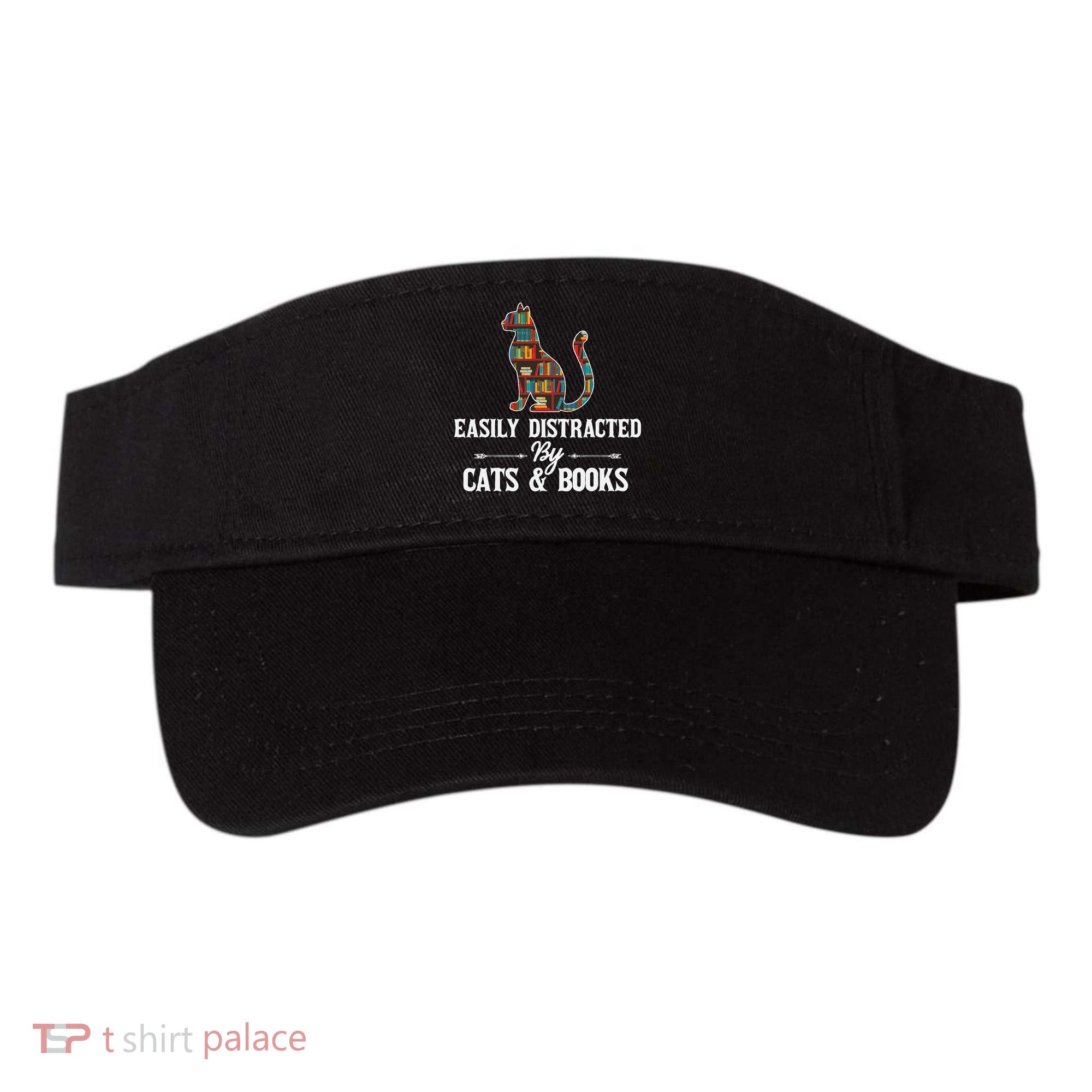 Easily Distracted By Cats and Books Librarians Bibliophiles Visor