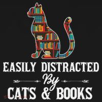 Easily Distracted By Cats and Books Librarians Bibliophiles Women's Long Sleeve Shirt thumb 2