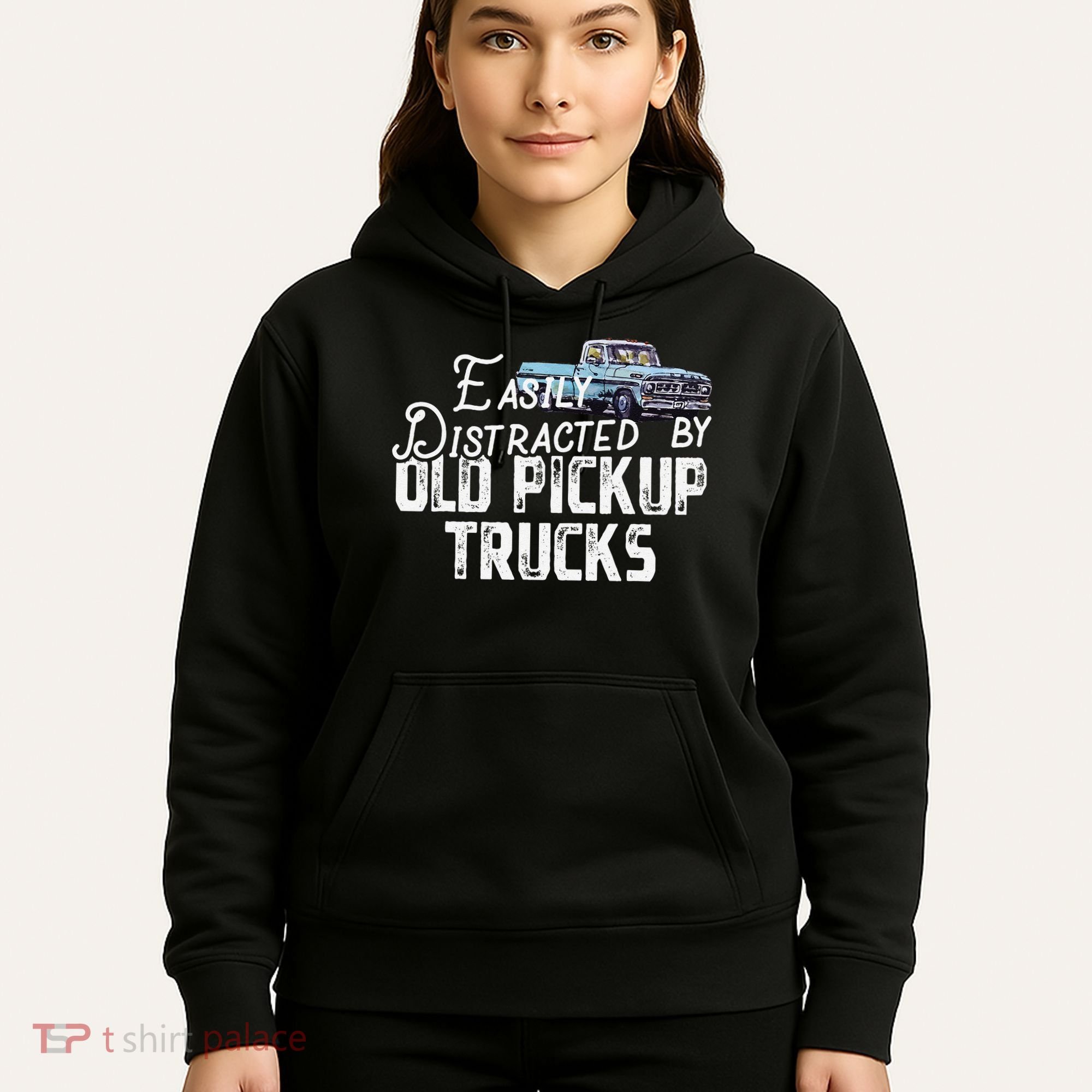 Easily Distracted By Old Pickup Trucks Cute Trucker Hoodie