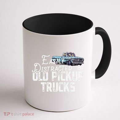 Easily Distracted By Old Pickup Trucks Cute Trucker Coffee Mug back