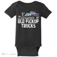 Easily Distracted By Old Pickup Trucks Cute Trucker Baby Bodysuit thumb 0