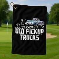 Easily Distracted By Old Pickup Trucks Cute Trucker Golf Towel thumb 1