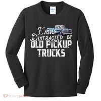 Easily Distracted By Old Pickup Trucks Cute Trucker Kids Long Sleeve Shirt thumb 0