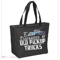 Easily Distracted By Old Pickup Trucks Cute Trucker Tote Bag thumb 2