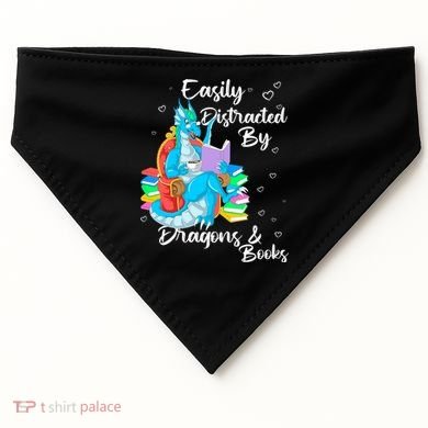 Easily Distracted By Dragons And Books USA-Made Doggie Bandana