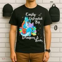 Easily Distracted By Dragons And Books T-Shirt thumb 6