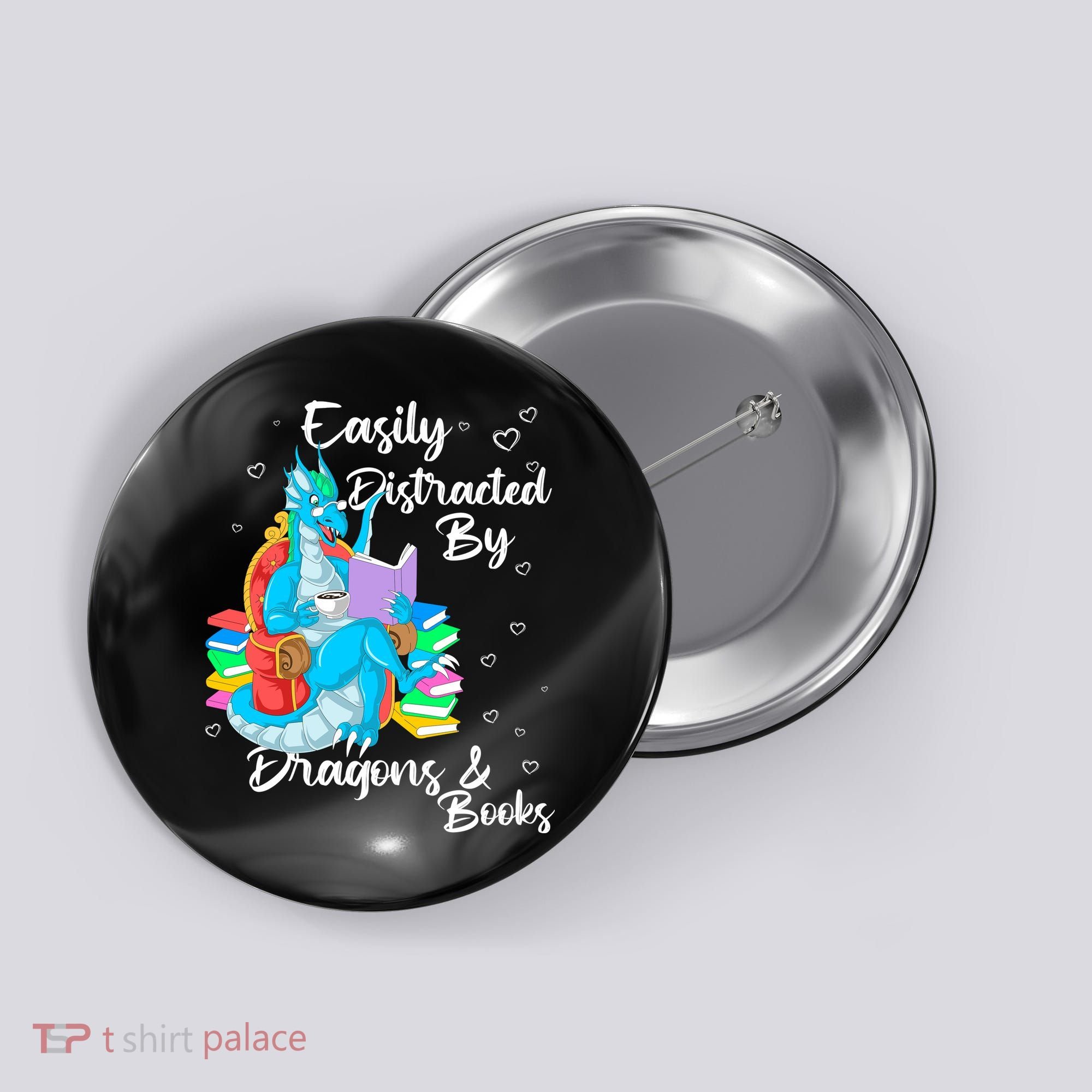 Easily Distracted By Dragons And Books Button