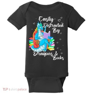 Easily Distracted By Dragons And Books Baby Bodysuit