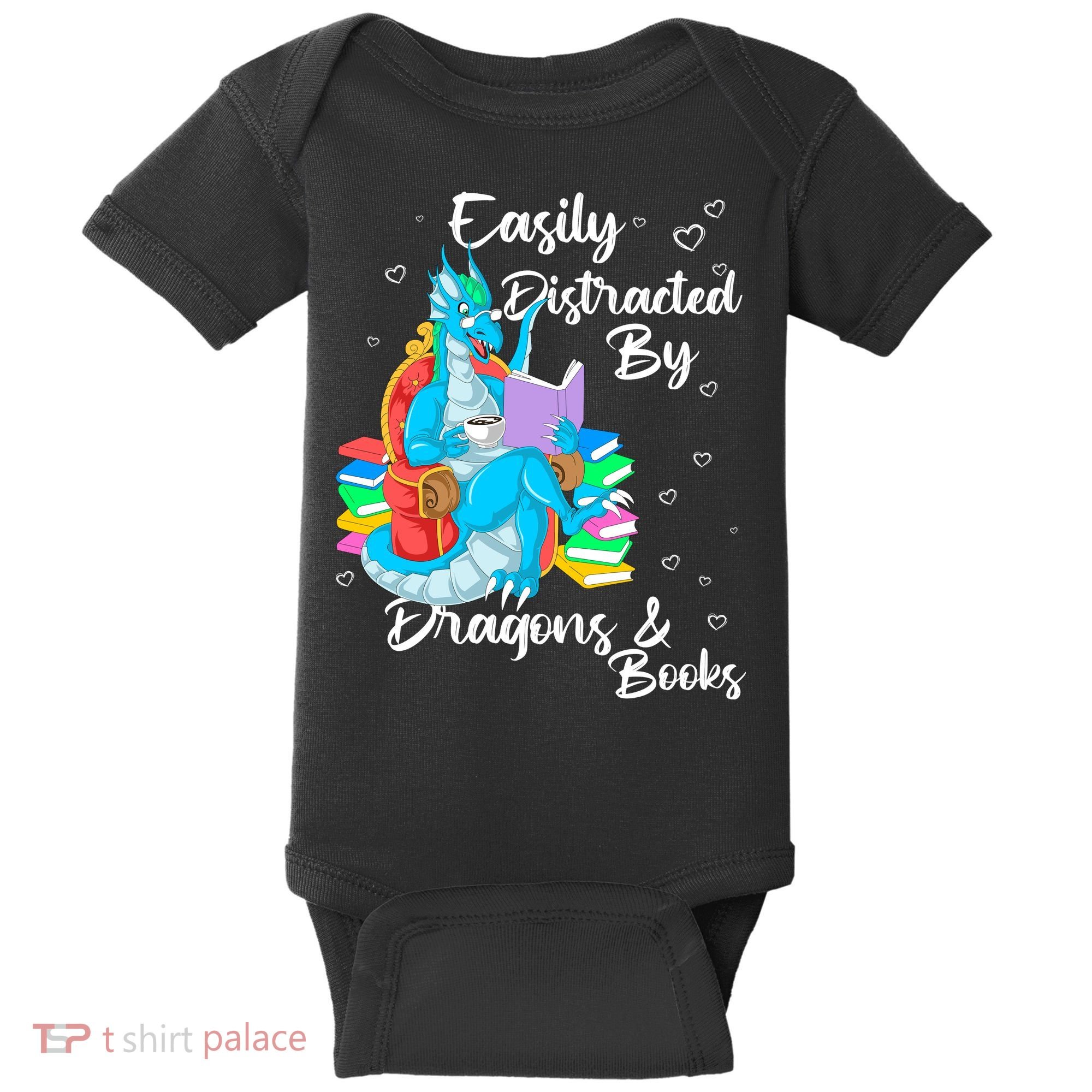 Easily Distracted By Dragons And Books Baby Bodysuit