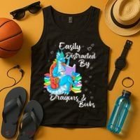 Easily Distracted By Dragons And Books Tank Top thumb 4