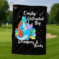 Easily Distracted By Dragons And Books Golf Towel thumb 1