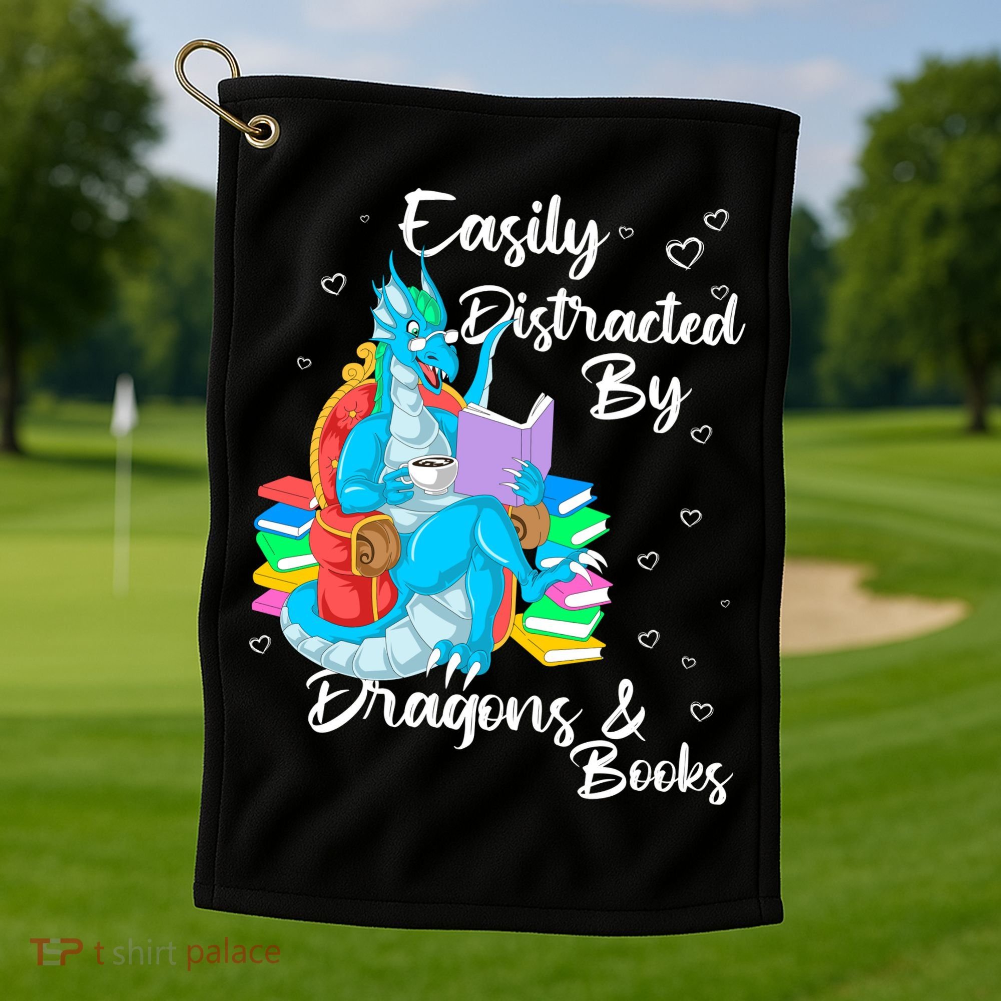 Easily Distracted By Dragons And Books Golf Towel