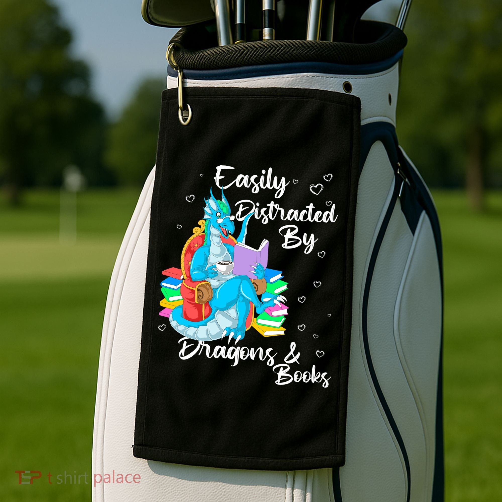 Easily Distracted By Dragons And Books Golf Towel