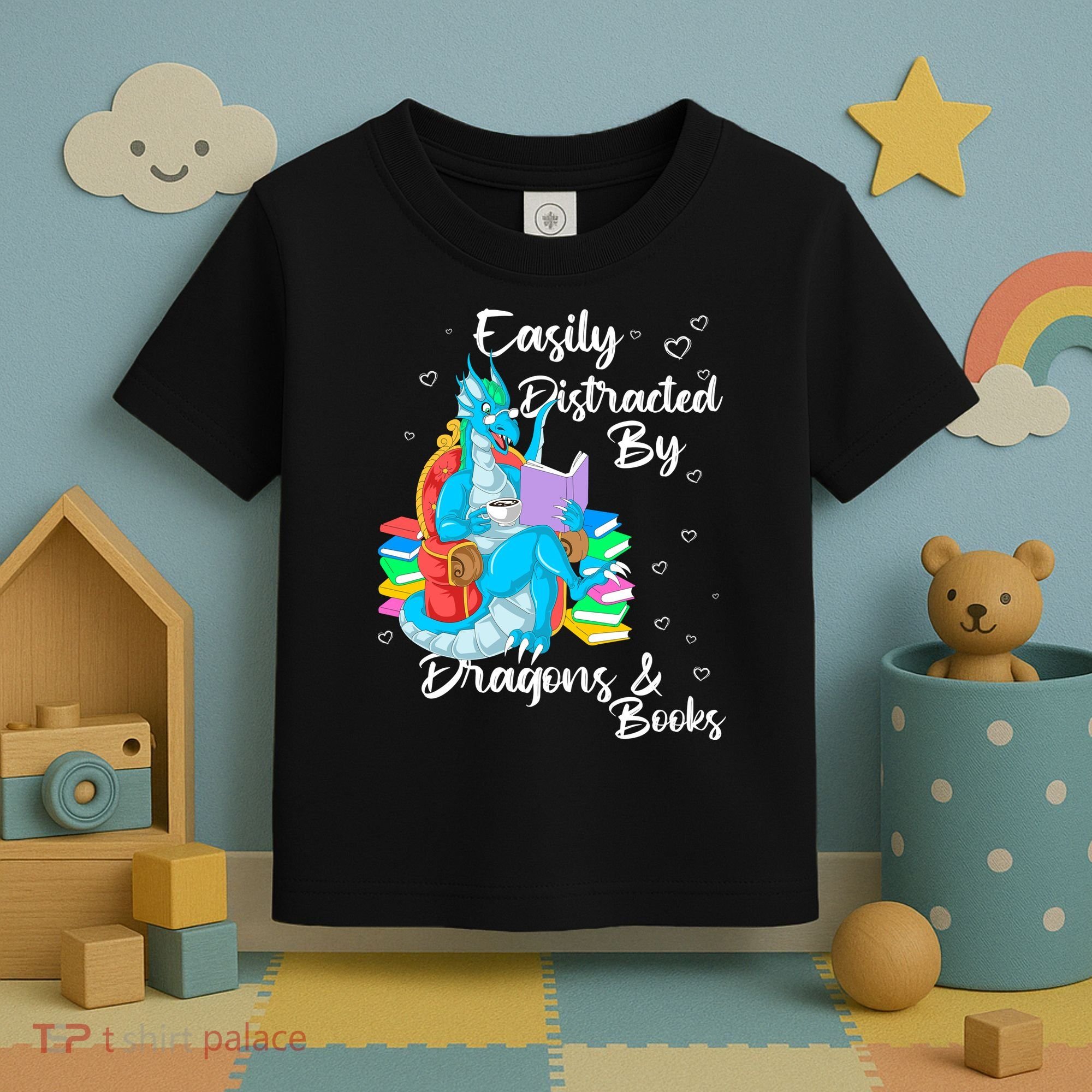 Easily Distracted By Dragons And Books Toddler T-Shirt