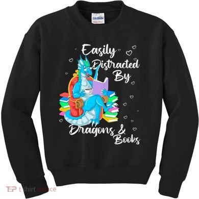 Easily Distracted By Dragons And Books Kids Sweatshirt
